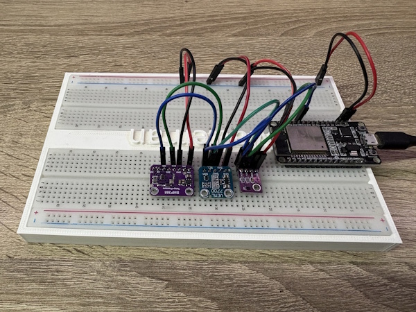 I2C Sensoren op breadboard